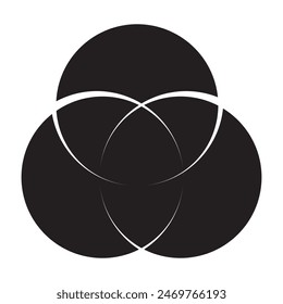 Discrete maths glyph color icon. Overlapping circles. Intersection. Venn diagram. Venn diagram with 3 overlapping circles set. Piramid and Upside down. Flat design  colors. 7891