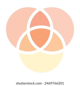 Discrete maths glyph color icon. Overlapping circles. Intersection. Venn diagram. Venn diagram with 3 overlapping circles set. Piramid and Upside down. Flat design  colors. 7891