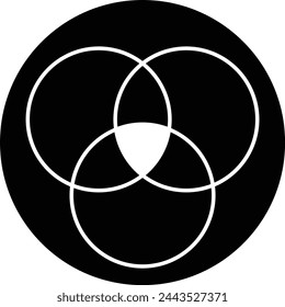 Discrete maths icon. Overlapping circles. Intersection. Venn diagram icon. vector symbol