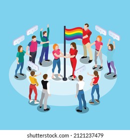 Discrimination against gay people 3D isometric vector concept for banner, website, illustration, landing page, flyer, etc