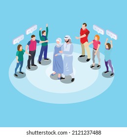 Discrimination against Islamic couple 3D isometric vector concept for banner, website, illustration, landing page, flyer, etc