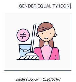 Discrimination color icon. Unequal rights for women. Stereotype. Household chores. Gender equality concept. Isolated vector illustration