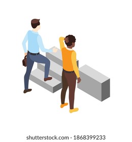 Composición discriminatoria con personajes de personas blancas y negras frente a diferentes escaleras ilustraciones vectoriales