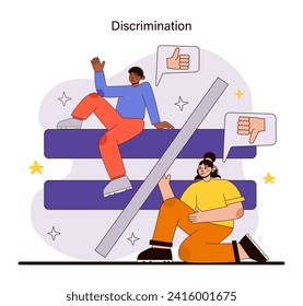 Discrimination concept. Illustration showcasing societal barriers and disapproval. Visual narrative on the impact of prejudice and unequal treatment. A call for equity and justice. Flat vector .