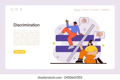 Discrimination concept. Illustration showcasing societal barriers and disapproval. Visual narrative on the impact of prejudice and unequal treatment. A call for equity and justice. Flat vector