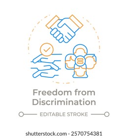 Discrimination freedom duo tone concept icon. Social equality, public inequality. Round two color outline illustration. Abstract vector design. Easy to use in infographic, presentation