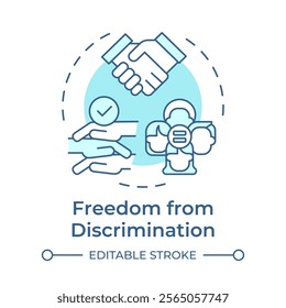 Discrimination freedom soft blue concept icon. Social equality, public inequality. Round shape line illustration. Abstract idea. Graphic design. Easy to use in infographic, presentation