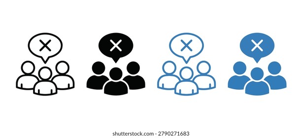Discrimination icon set. social exclusion and unfair treatment concept. outline, glyph, colored line and flat style. vector illustration. white background