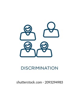 icono de discriminación. Icono de contorno de discriminación lineal delgada aislado en fondo blanco. Signo de discriminación de vectores de línea, símbolo para web y móvil