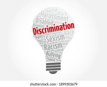 Discrimination light bulb word cloud collage, social concept background