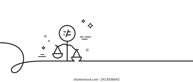 Discrimination line icon. Continuous one line with curl. Gender inequality scales sign. Equality balance symbol. Discrimination single outline ribbon. Loop curve pattern. Vector
