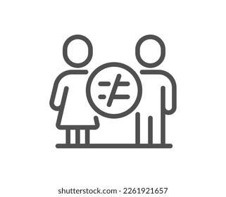 Discrimination line icon. Gender inequality sign. Equality balance symbol. Quality design element. Linear style discrimination icon. Editable stroke. Vector