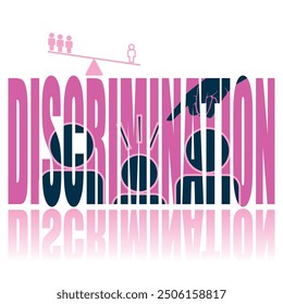 Discrimination poster. Vector poster on a social theme. Word discrimination on white background with reflection.