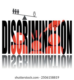 Discrimination poster. Vector poster on a social theme. Word discrimination on white background with reflection.