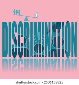 Discrimination poster. Vector poster on a social theme. Word discrimination on pink background with reflection.