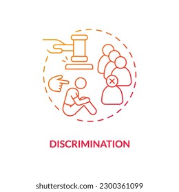 Discrimination red gradient concept icon. Social exclusion. Intolerance and prejudice. Justice issue abstract idea thin line illustration. Isolated outline drawing. Myriad Pro-Bold font used
