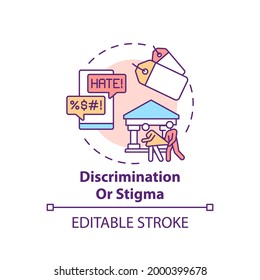 Discrimination Or Stigma Concept Icon. Social Pressure, Human Harassment And Bullying. Religious Issues Idea Thin Line Illustration. Vector Isolated Outline RGB Color Drawing. Editable Stroke