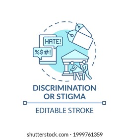 Discrimination Or Stigma Turquoise Concept Icon. Social Pressure, Human Harassment And Bullying. Religious Issue Idea Thin Line Illustration. Vector Isolated Outline RGB Color Drawing. Editable Stroke