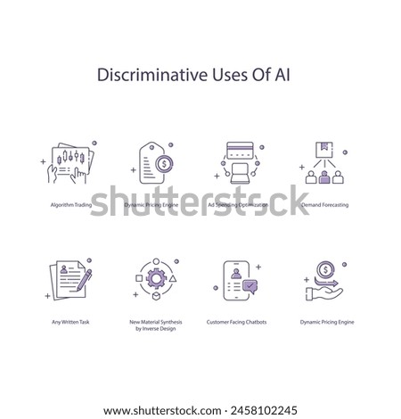 Discriminative Uses of Ai, AI Ethics, Fair AI Practices, Vector Icon Set