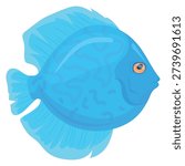 Discus fish color icon. Blue exotic animal