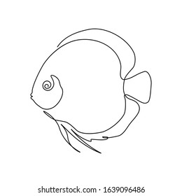 Discus fish in continuous line art drawing style. Minimalist black linear sketch isolated on white background. Vector illustration