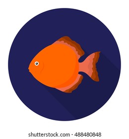 Discus fish icon flat. Singe aquarium fish icon from the sea,ocean life long shadow.