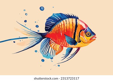 Discus Fish Watercolor Vector collection