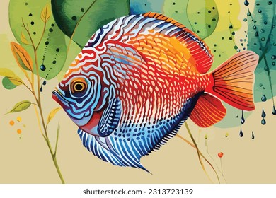 Discus Fish Watercolor Vector collection