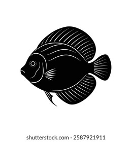 Discus Silhouette Vector Art and Discus Fish Black Color Design