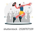 Discus Throw Athletics Vector Illustration featuring an Athlete Throwing a Wooden Disc in a Sports Championship with a Flat Style Cartoon Background