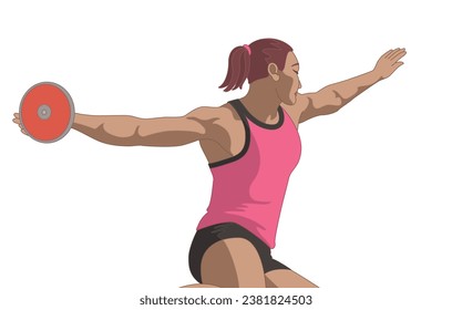 discus throw, female athlete ready to throw disc isolated on a white background