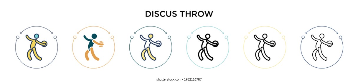 Discus throw icon in filled, thin line, outline and stroke style. Vector illustration of two colored and black discus throw vector icons designs can be used for mobile, ui, web