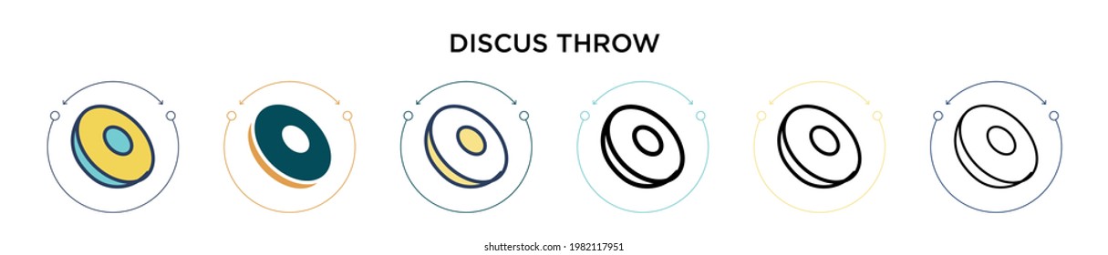 Discus throw icon in filled, thin line, outline and stroke style. Vector illustration of two colored and black discus throw vector icons designs can be used for mobile, ui, web