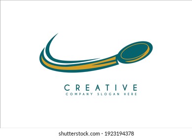 Discus throw logo design with swoosh element for sport event isolated on white background