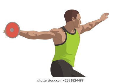 discus throw, male athlete ready to throw disc isolated on a white background