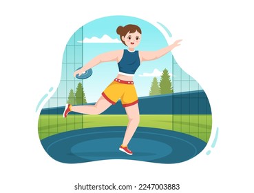 Discus Throw Playing Athletics Illustration with Throwing a Wooden Plate in Sports Championship Flat Cartoon Hand Drawn Templates - Shutterstock ID 2247003883