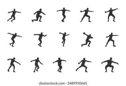 Discus thrower silhouettes, Discus silhouettes, Discus thrower player silhouette, Discus thrower vector set. 