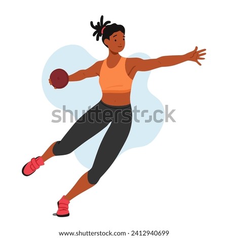 Discus Throwing Athlete Female Character Exhibits Precision And Strength, Spinning Within A Circle Before Launching A Heavy Discus, Aiming For Maximum Distance. Cartoon People Vector Illustration