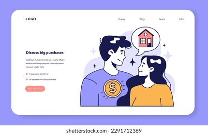 Diskutieren Sie große Einkäufe zusammen, um ein Familienbudget zu planen. Haushalts-Ausgaben Verwaltung Web-Banner oder Landing-Page. Finanzeffizienz, Haushaltsführung und Wirtschaftlichkeit. Flache Vektorgrafik