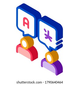 Discuss Different Languages Icon Vector. Isometric Human Speaking International Languages, Translator sign. color isolated symbol illustration