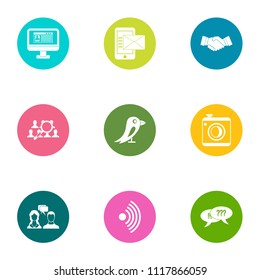 Discuss icons set. Flat set of 9 discuss vector icons for web isolated on white background