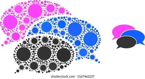 Discutir el icono del mosaico. Mosaico vectorial creado con íconos de bacterias aleatorias. Icono de discusión de mosaico de bacterias. Discutir mosaicos para plantillas de aislamiento.