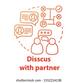 Discuss with partner red concept icon. Safe sex concept. Couple communication. Healthy relationship. Male, female sexlife idea thin line illustration. Vector isolated outline drawing