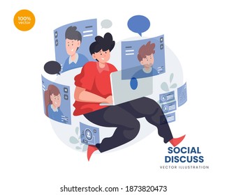 Discuss of social vector Illustration idea concept for landing page template, talking bubble persons concept. Expressing thoughts verbal. Online dialog communication abstract ide. Flat Styles