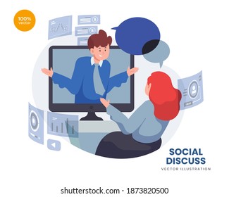 Discuss of social vector Illustration idea concept for landing page template, talking bubble persons concept. Expressing thoughts verbal. Online dialog communication abstract ide. Flat Styles