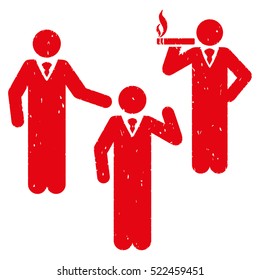 Discuss Standing Persons grainy textured icon for overlay watermark stamps. Flat symbol with dirty texture. Dotted vector red ink rubber seal stamp with grunge design on a white background.