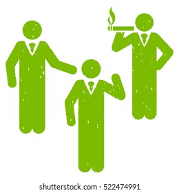 Discuss Standing Persons grainy textured icon for overlay watermark stamps. Flat symbol with dirty texture. Dotted vector eco green ink rubber seal stamp with grunge design on a white background.