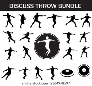 Discuss Throw Silhouette Bundle | Collection of Discuss Throw Players with Logo and Discuss Throw Equipment
