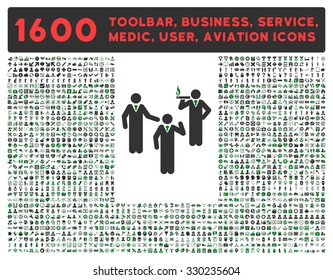 Discuss vector icon and 1600 other business, service tools, medical care, software toolbar, web interface pictograms. Style is bicolor flat symbols, green and gray colors, rounded angles, white