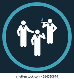 Discuss vector icon. Style is bicolor flat circled symbol, blue and white colors, rounded angles, dark blue background.